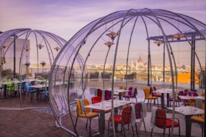 Aranybastya Restaurant Buda Castle Budapest Palace District with River View Seats Bubble Terrace